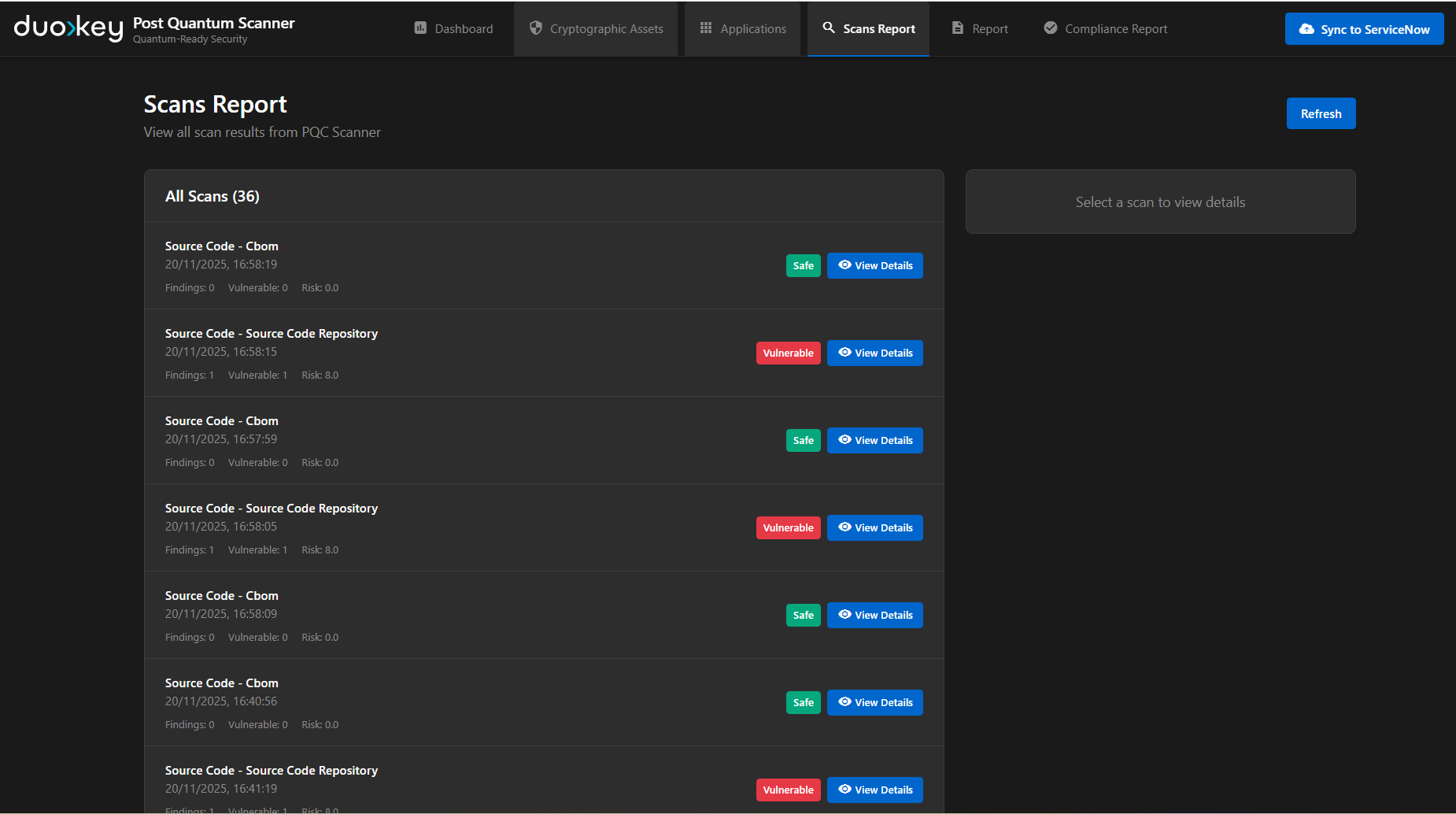 تقرير عمليات فحص ServiceNow