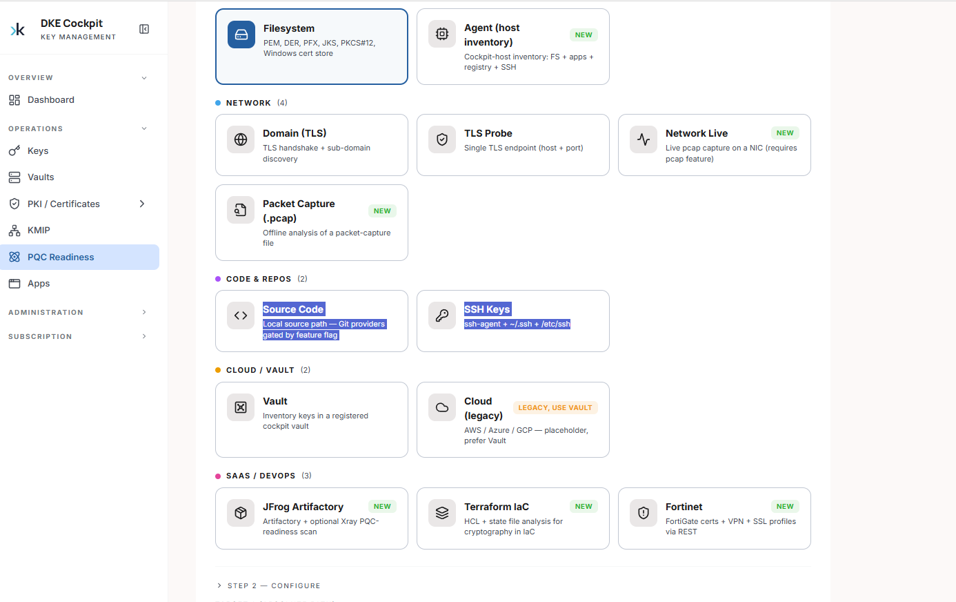 PQC Readiness — scan source selection