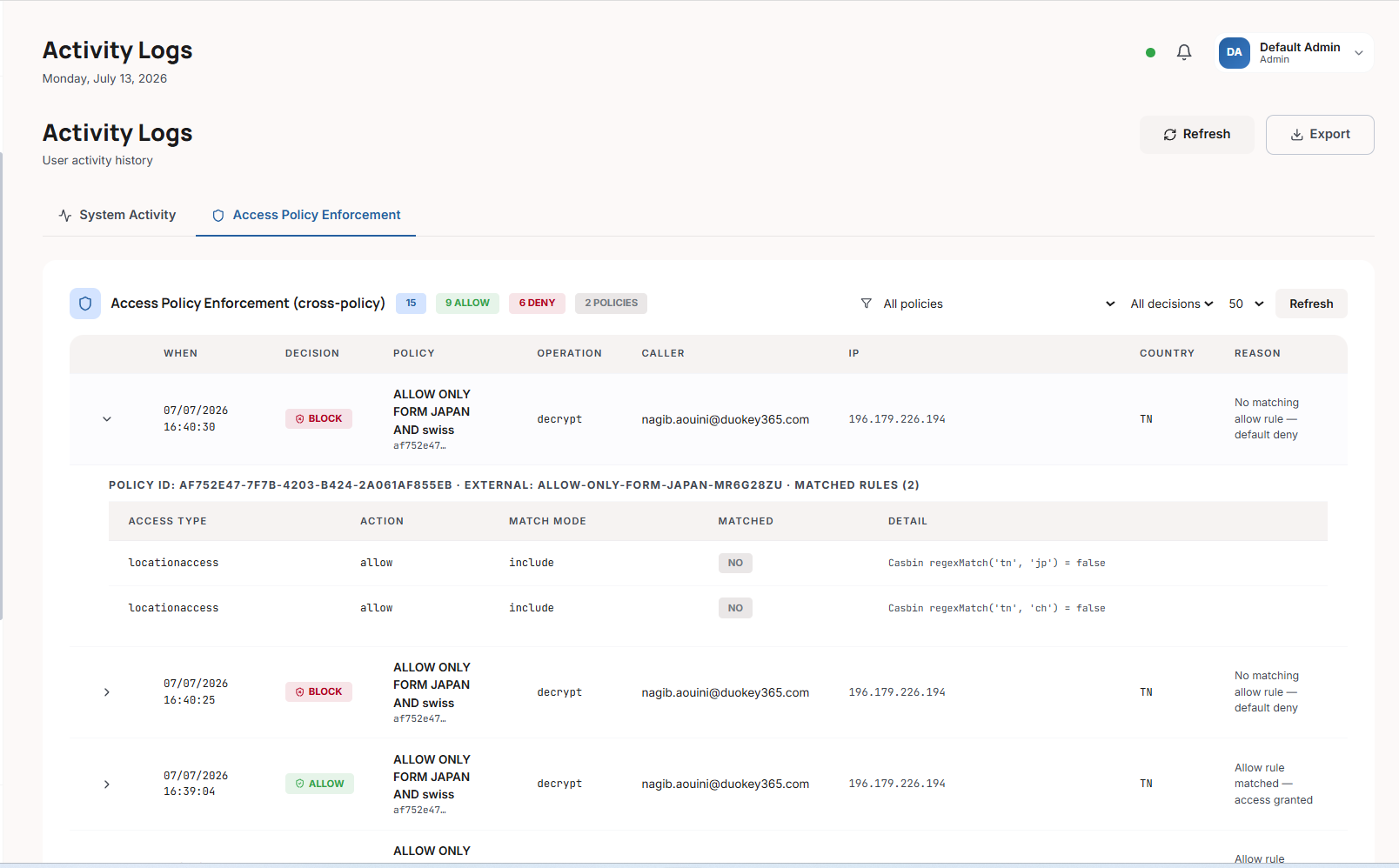 A blocked request — access denied