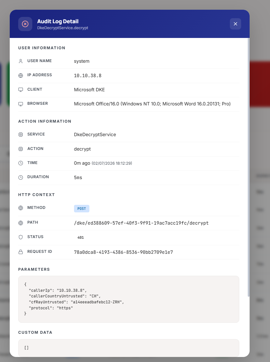Audit log detail — a recorded decrypt decision